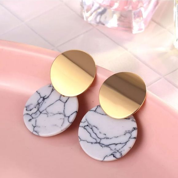 Free People Jewelry - White Marble Gold Dual Circle Drop Earrings